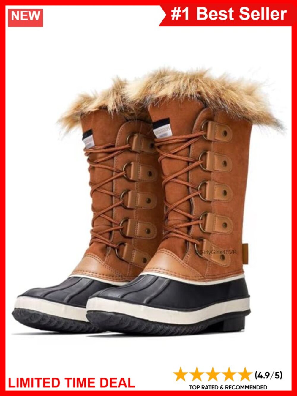 Genuine Leather Waterproof Faux Fur Lined Snow Boots Memory Foam Mid-Calf